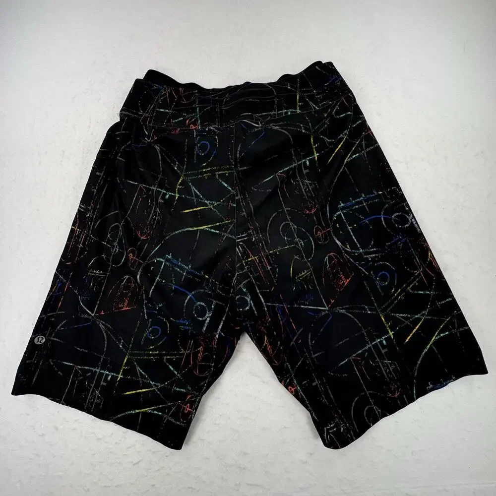 Lululemon Board Shorts Mens 32 Black Abstract Print Swim Surf Quick Dry Stretch
